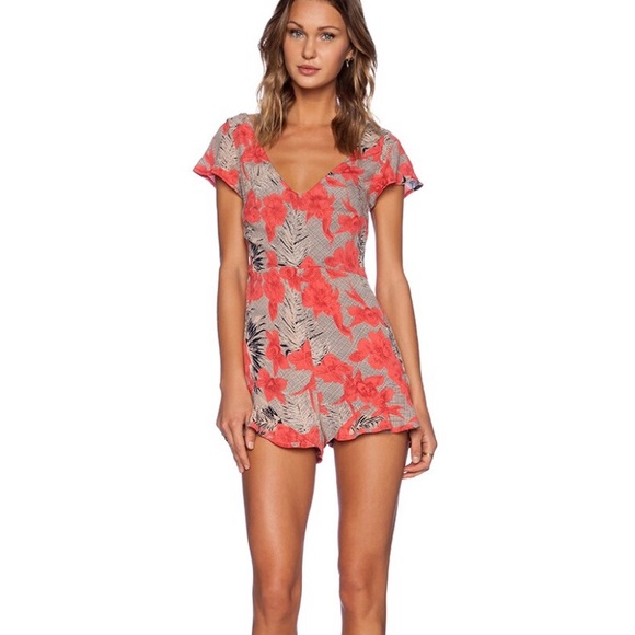 For Love and Lemons Mai Tai Romper in Red Orchid Print - Picture 3 of 9